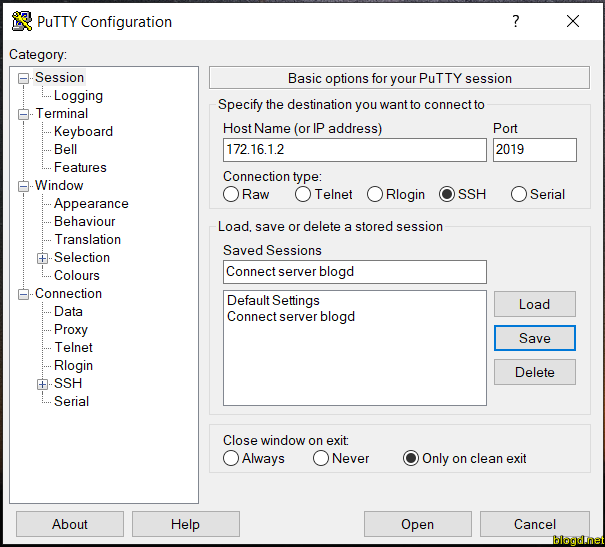 Dùng PuTTY kết nối SSH ở client